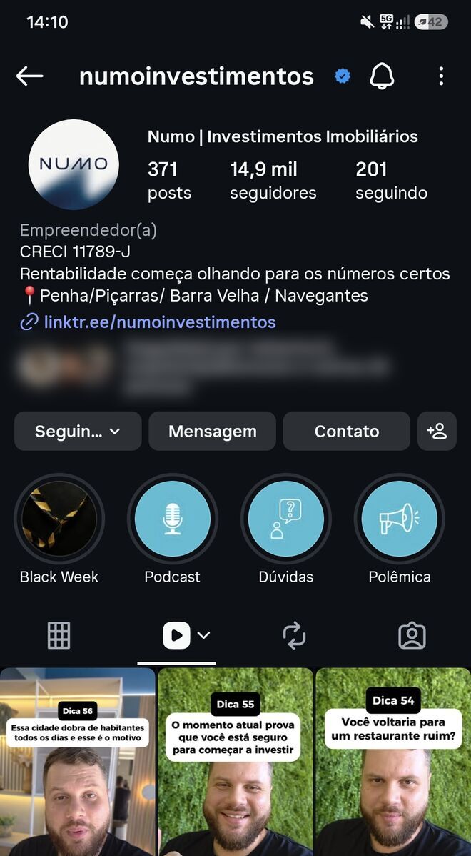 Perfil da @numoinvestimentos no Instagram